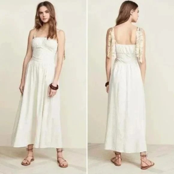 Free People Santorini Linen Dress in Ivory. - Picture 9 of 10